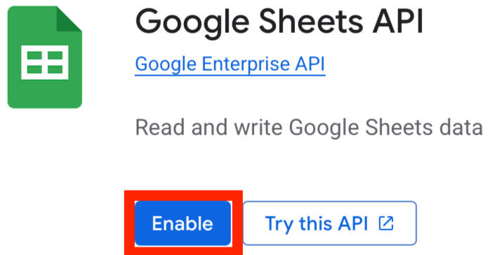 Enable Google Sheets API