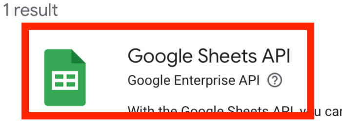 Click Google Sheets API