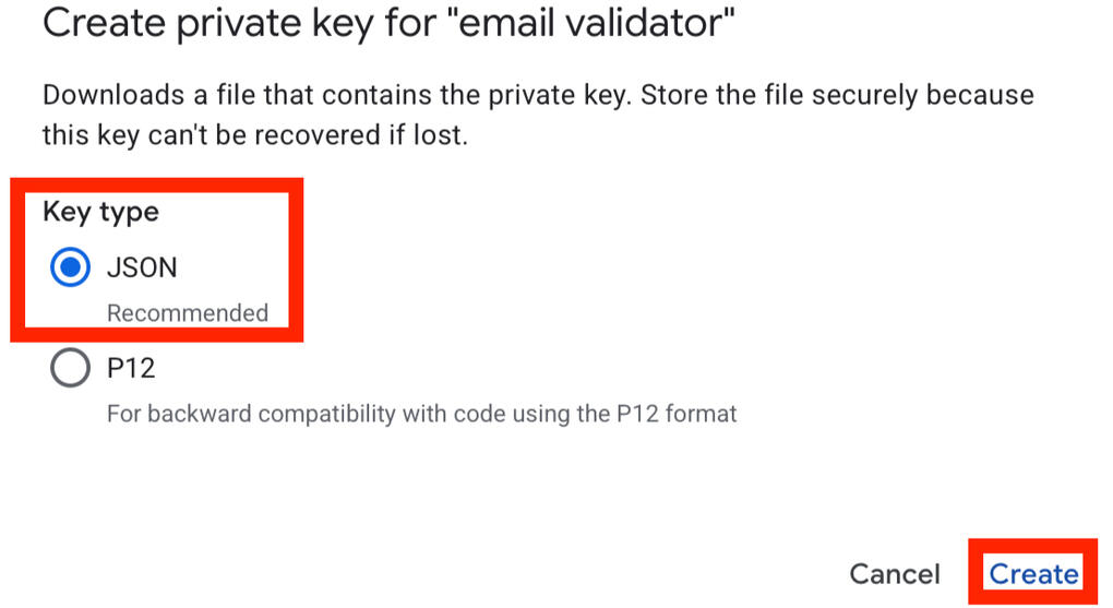 Create private key type json